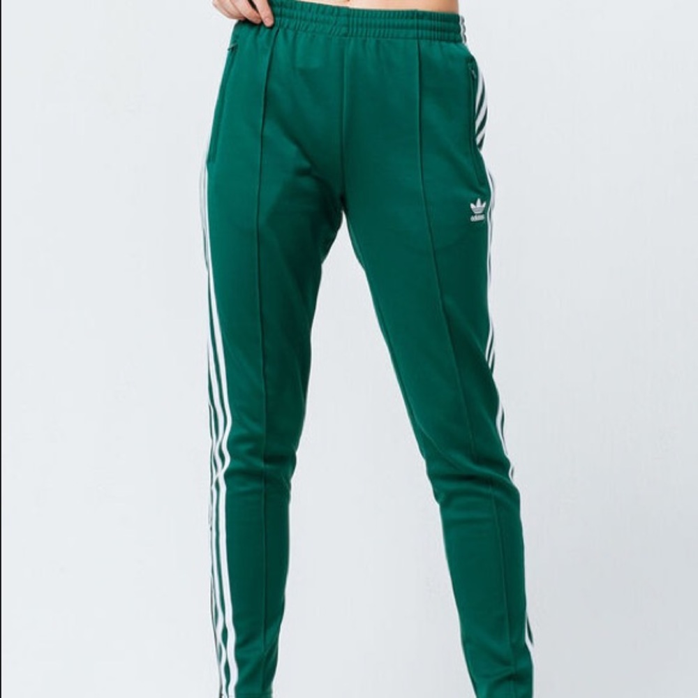 Green Adidas Track Pants Joggers Ankle Zip